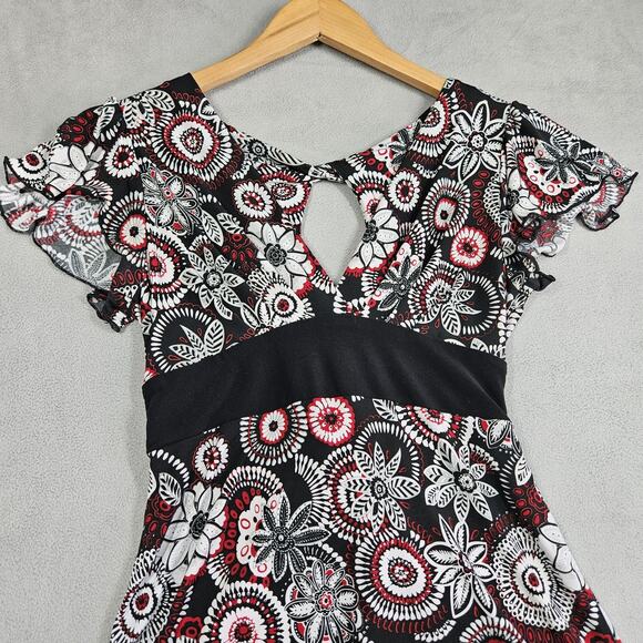 Vtg Y2K Wrapper Babydoll Blouse Womens Small Floral Black White Red Tie Back - Picture 3 of 13